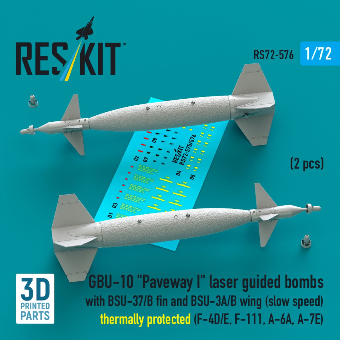 1:72 GBU-10 Paveway I laser guided bombs with BSU-37/B fin and BSU-3A/B wing (slow speed) thermally protected (2 pcs)