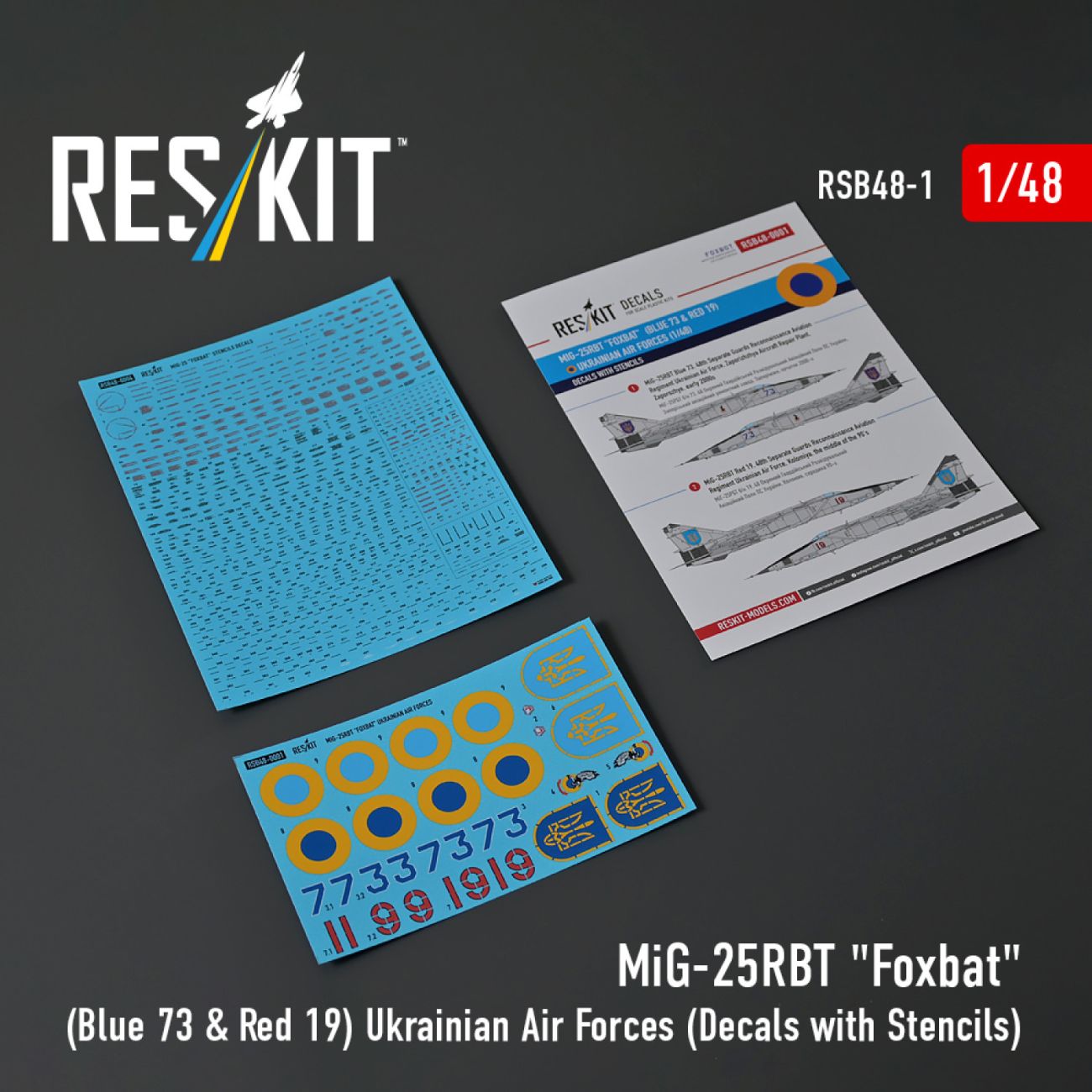 1:48 MiG-25RBT Foxbat (Blue 73 & Red 19) Ukrainian Air Forces (Decals with Stencils)