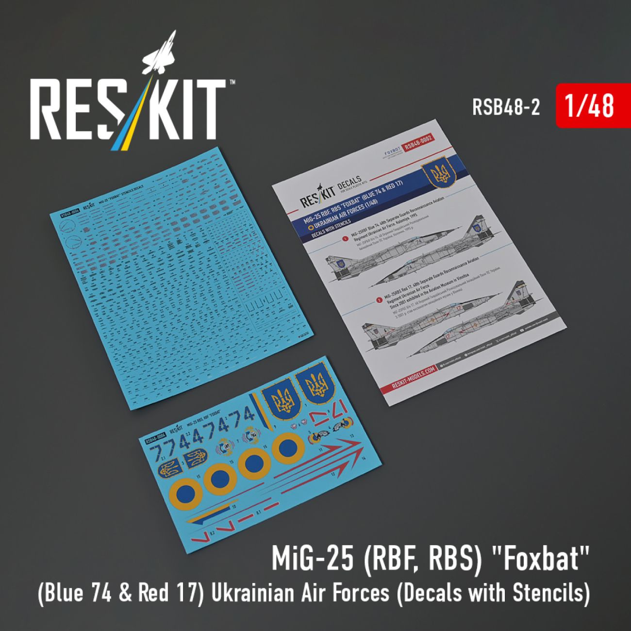 1:48 MiG-25RBF, RBS Foxbat (Blue 74 & Red 17) Ukrainian Air Forces (Decals with Stencils)