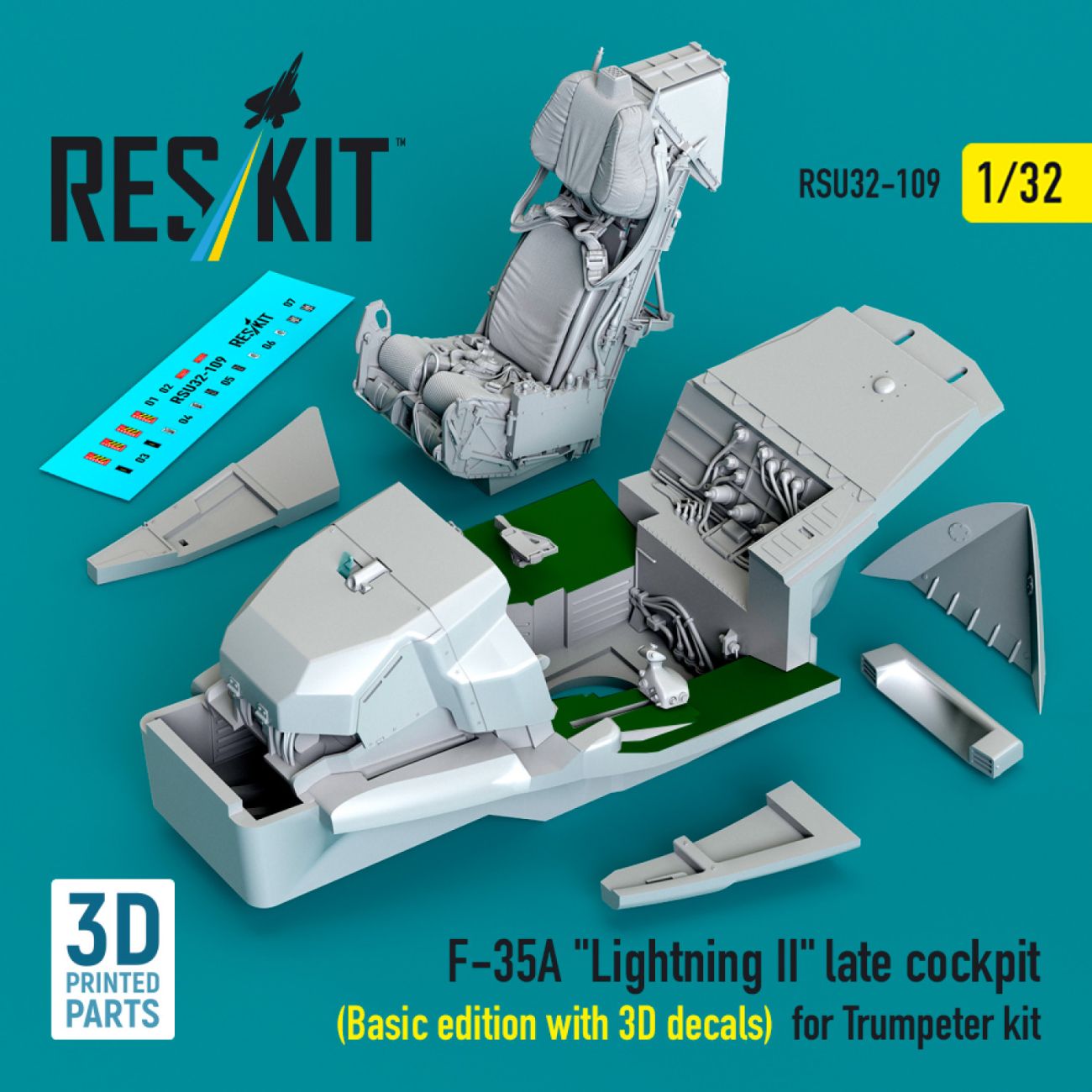 1:32 F-35A Lightning II late cockpit (Basic edition with 3D decals) for Trumpeter kit