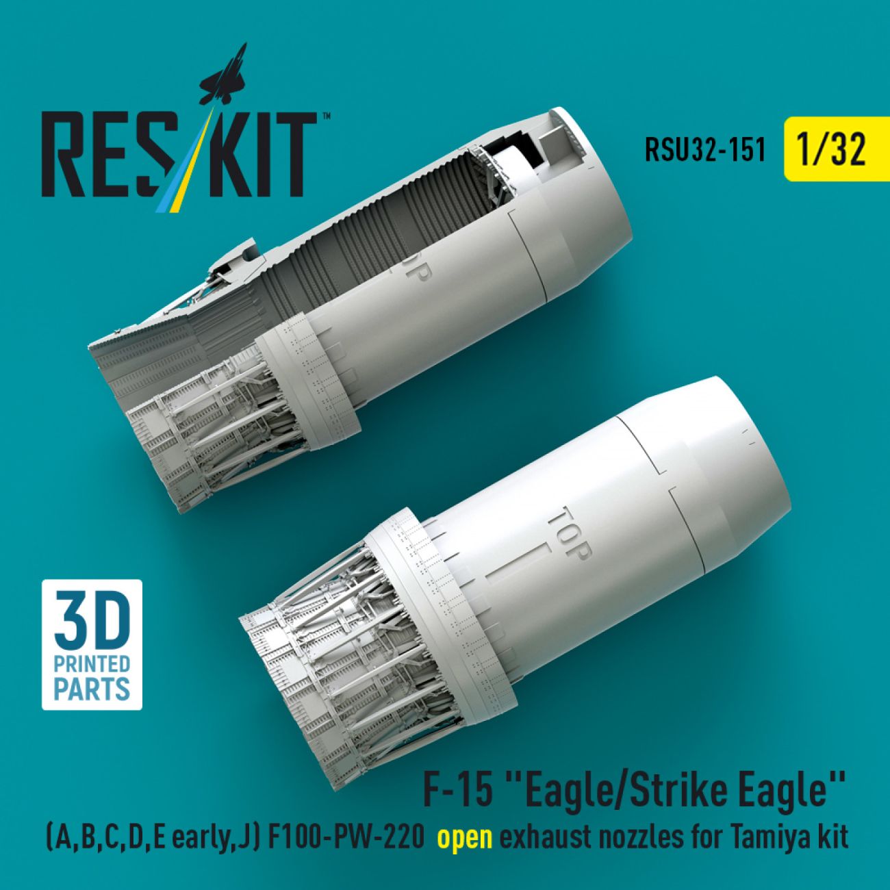 1:32 F‑15 Eagle/Strike Eagle (A,B,C,D,E early,J) F100-PW-220 open exhaust nozzles for Tamiya kit