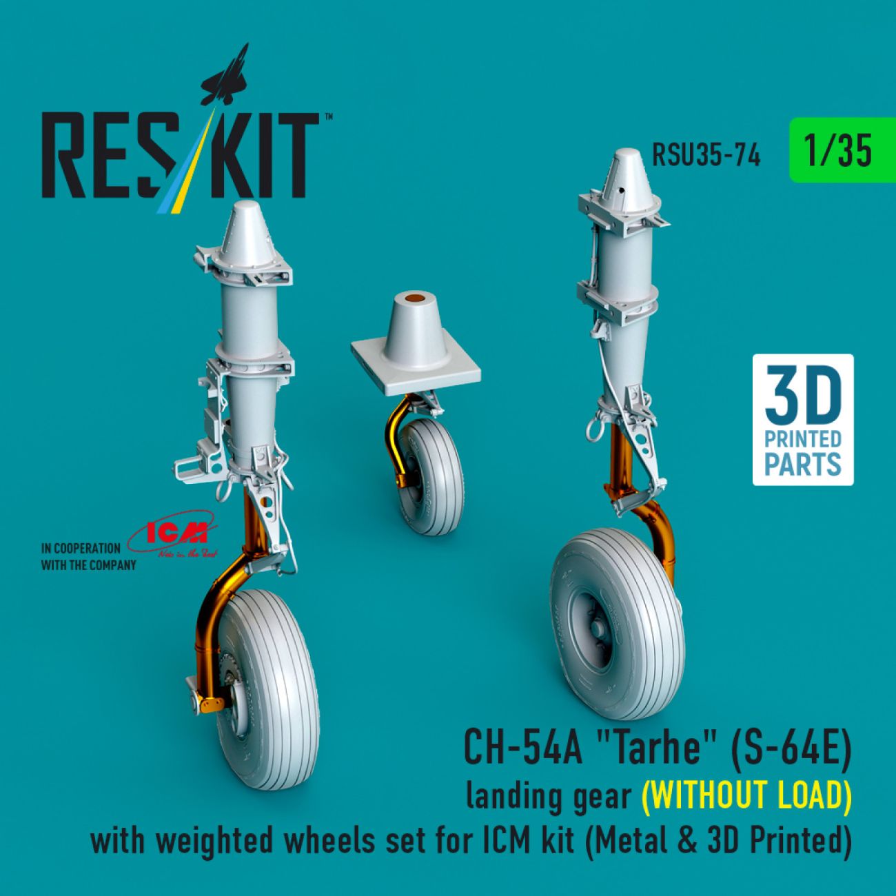 1:35 CH-54A Tarhe landing gear (WITHOUT LOAD) with weighted wheels set for ICM kit