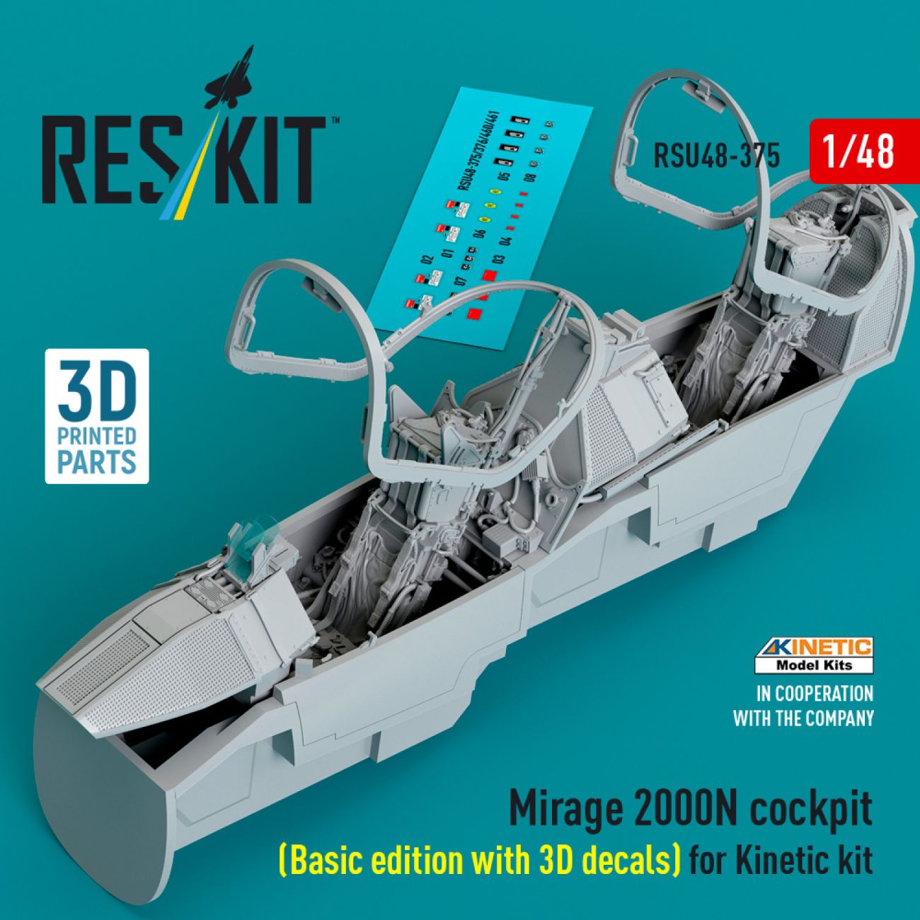 1:48 Mirage 2000N cockpit (Basic edition with 3D decals) for Kinetic kit