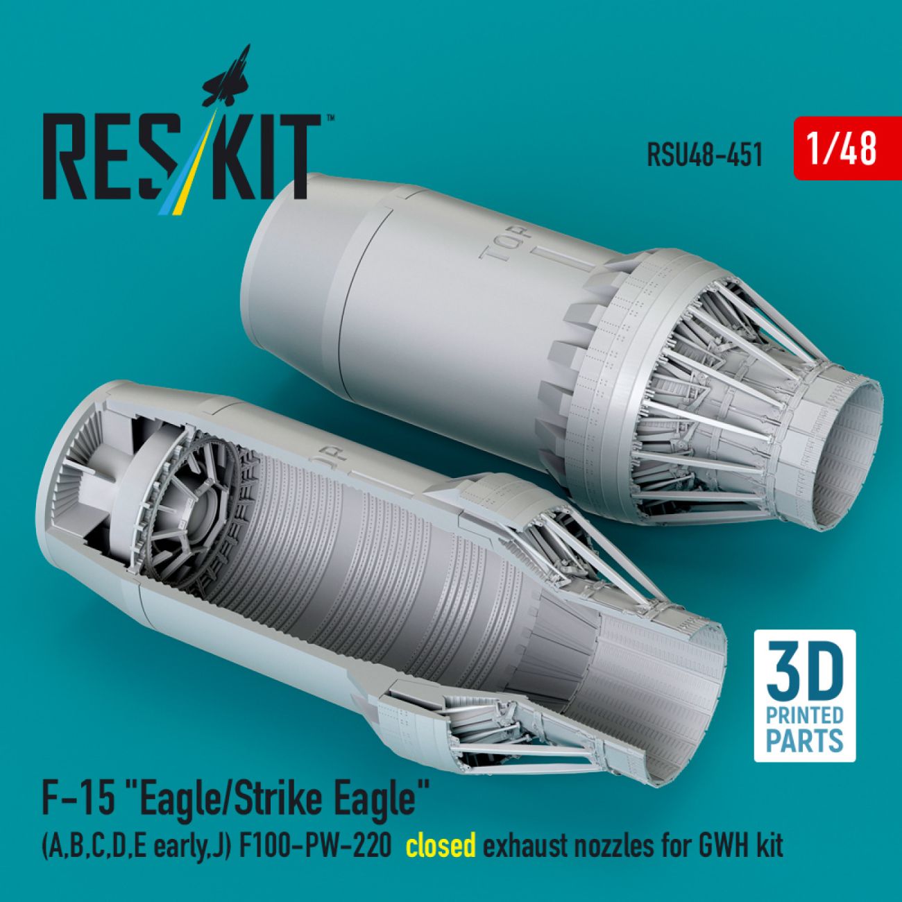 1:48 F‑15 Eagle/Strike Eagle (A,B,C,D,E early,J) F100-PW-220 closed exhaust nozzles for GWH kit