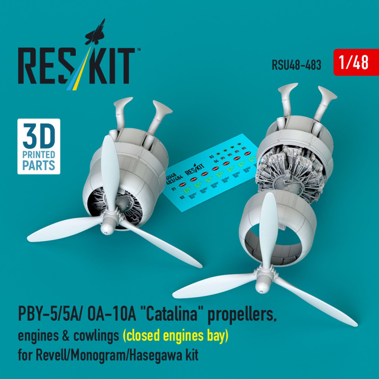 1:48 PBY-5/5A/ OA-10A Catalina propellers, engines & cowlings (closed engines bay) for Revell/Monogram/Hasegawa kit