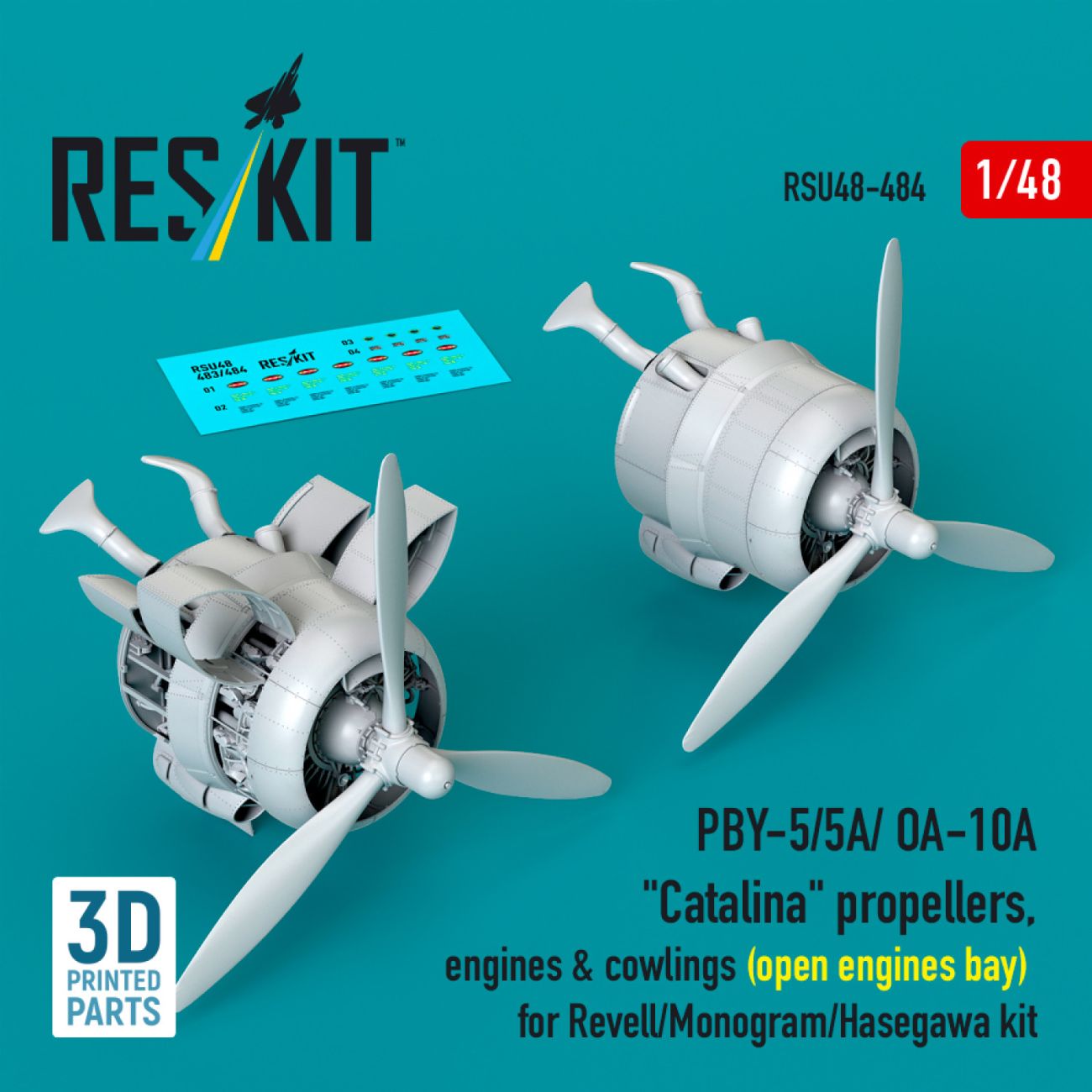 1:48 PBY-5/5A/ OA-10A Catalina propellers, engines & cowlings (open engines bay) for Revell/Monogram/Hasegawa kit