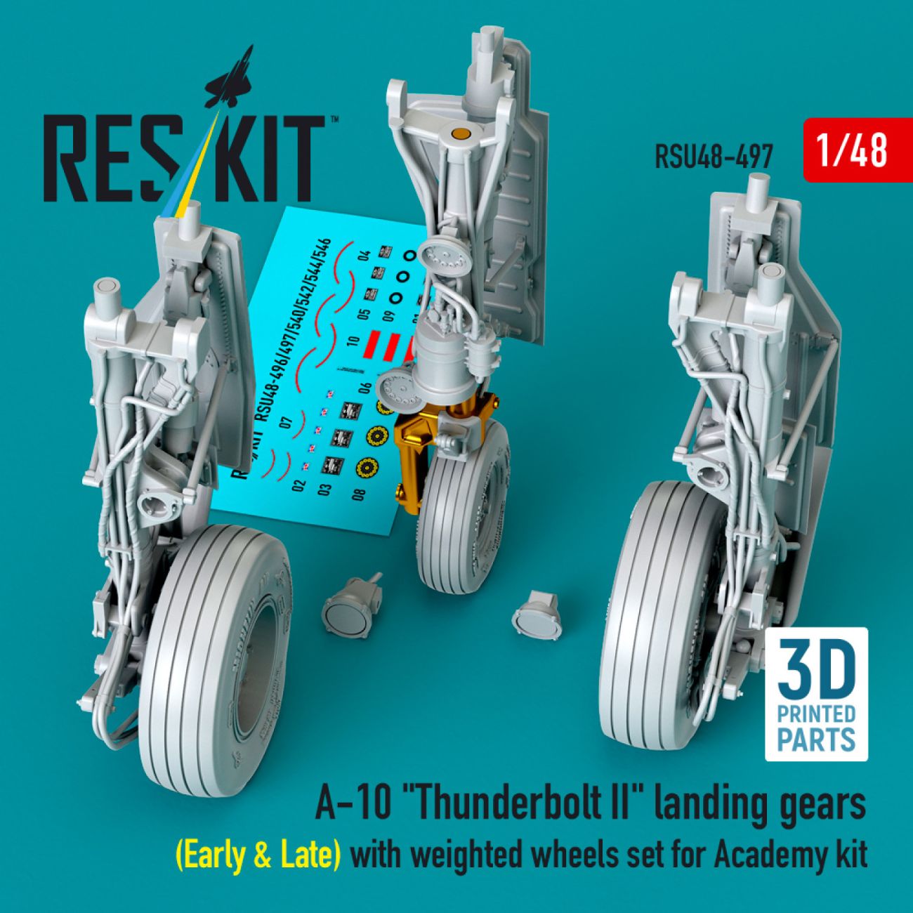 1:48 A-10 Thunderbolt II landing gears (Early & Late) with weighted wheels set for Academy kit