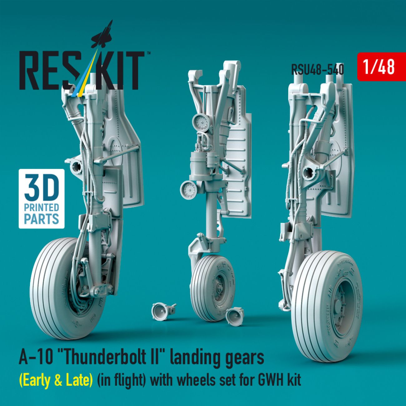1:48 A-10 Thunderbolt II landing gears (Early & Late) (in flight) with wheels set for GWH kit
