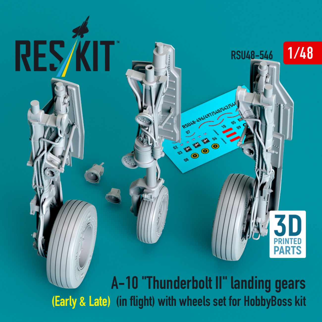 1:48 A-10 Thunderbolt II landing gears (Early & Late) (in flight) with wheels set for HobbyBoss kit