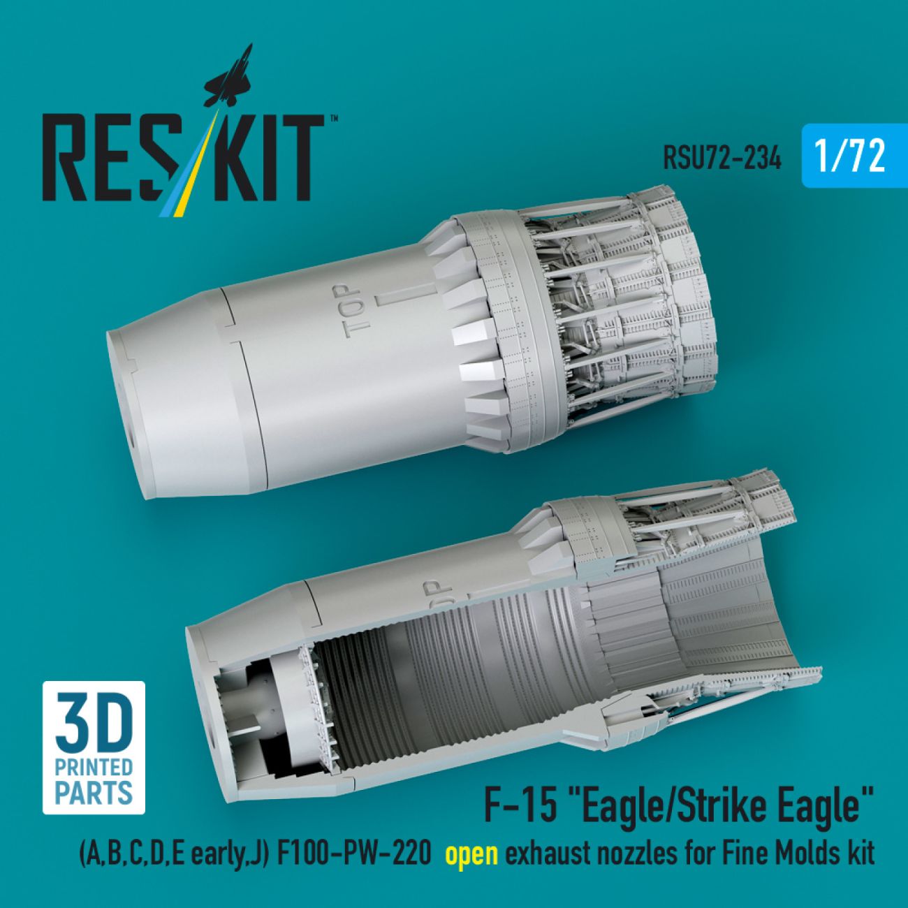 1:72 F‑15 Eagle/Strike Eagle (A,B,C,D,E early,J) F100-PW-220 open exhaust nozzles for Fine Molds kit