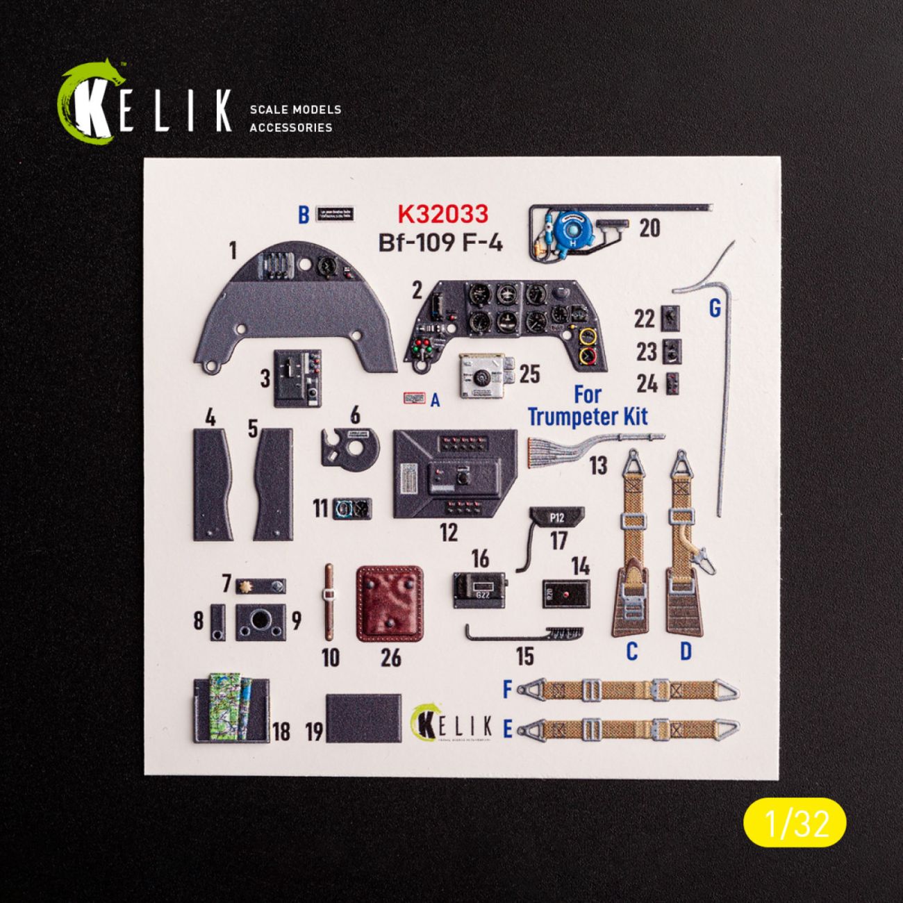 1:32 BF-109 F-4 - interior 3D decals for Trumpeter kit