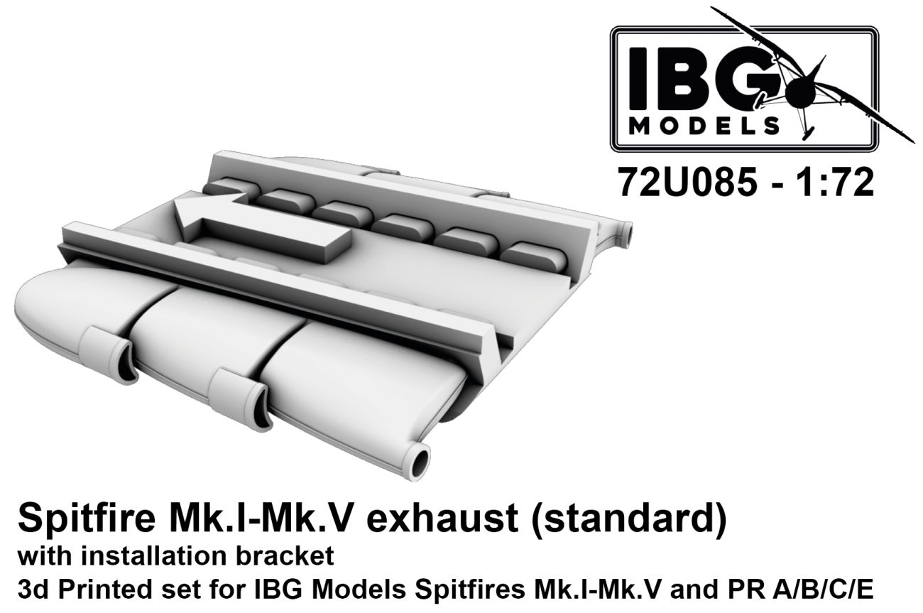 1:72 Spitfire Mk.I-Mk.V and PR Type A/B/C/E exhaust (standard) with installation (IBG) bracket