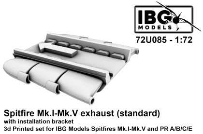 1:72 Spitfire Mk.I-Mk.V and PR Type A/B/C/E exhaust (standard) with installation (IBG) bracket