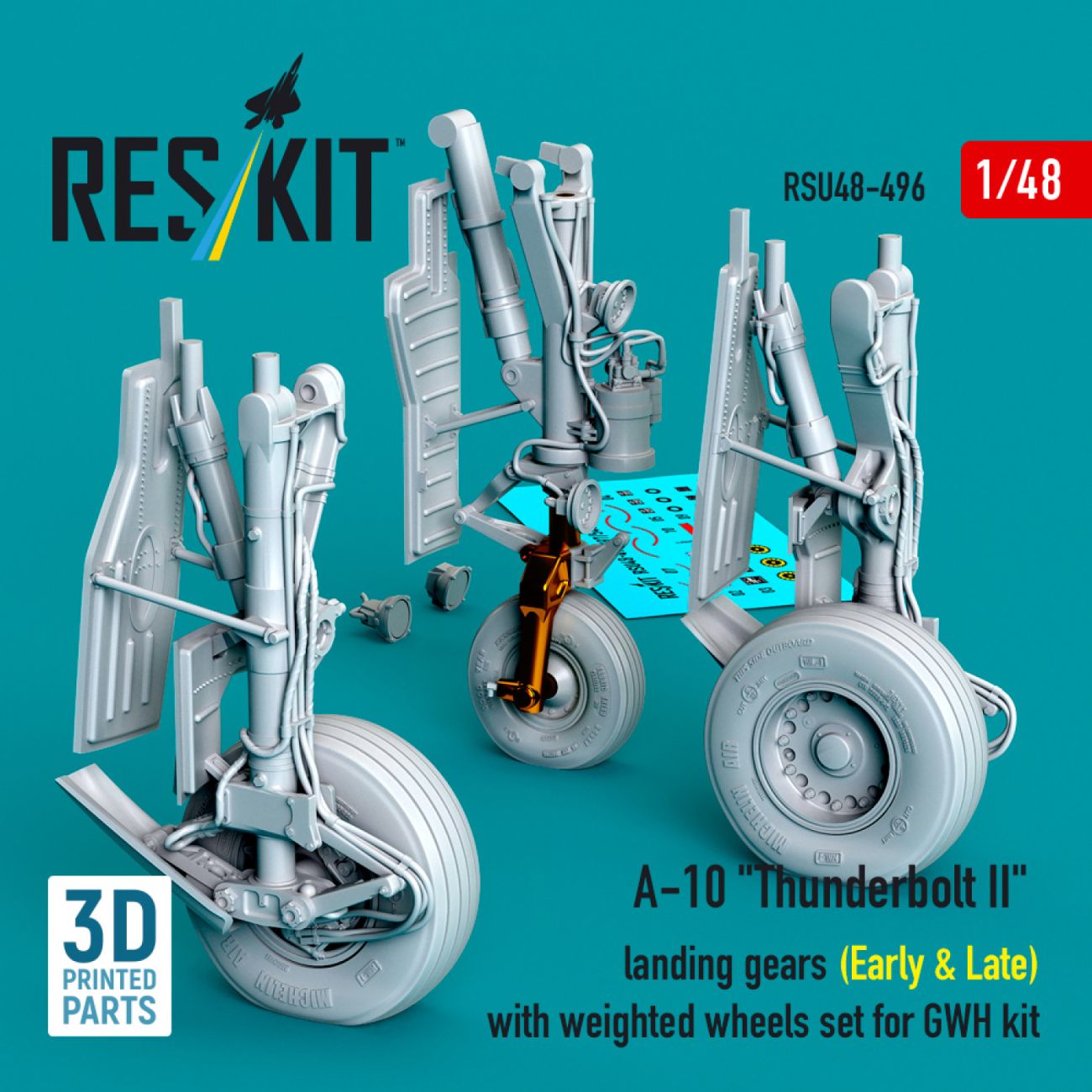 1:48 A-10 Thunderbolt II landing gears (Early & Late) with weighted wheels set for GWH kit