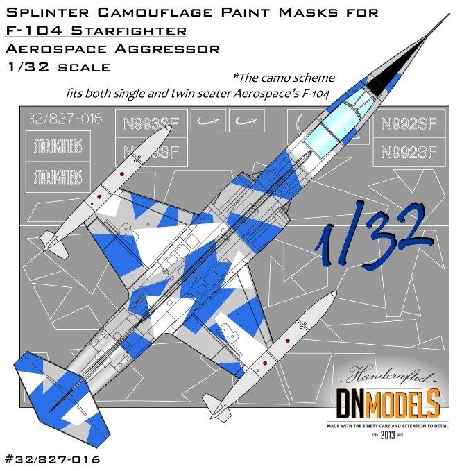 1:32 Splinter Camouflage Paint Masks for F-104 Starfighter Aerospace Aggressor 1/32 for Hasegawa, Italeri