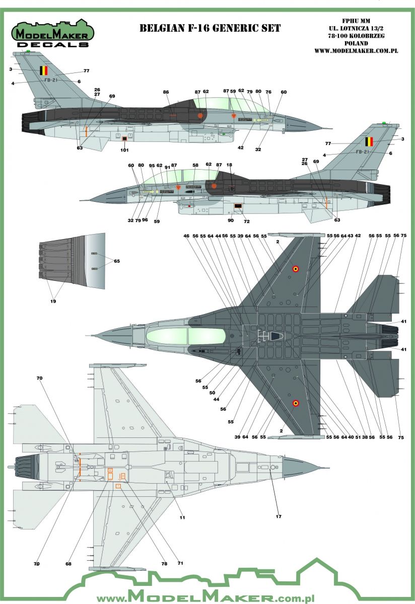 1:32 Belgian F-16 insignias & stencils-generic set