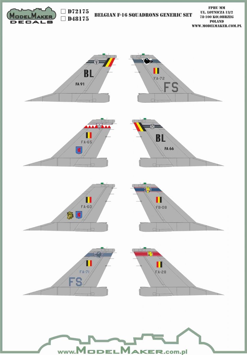1:48 Belgian F-16 Squadrons GENERIC SET