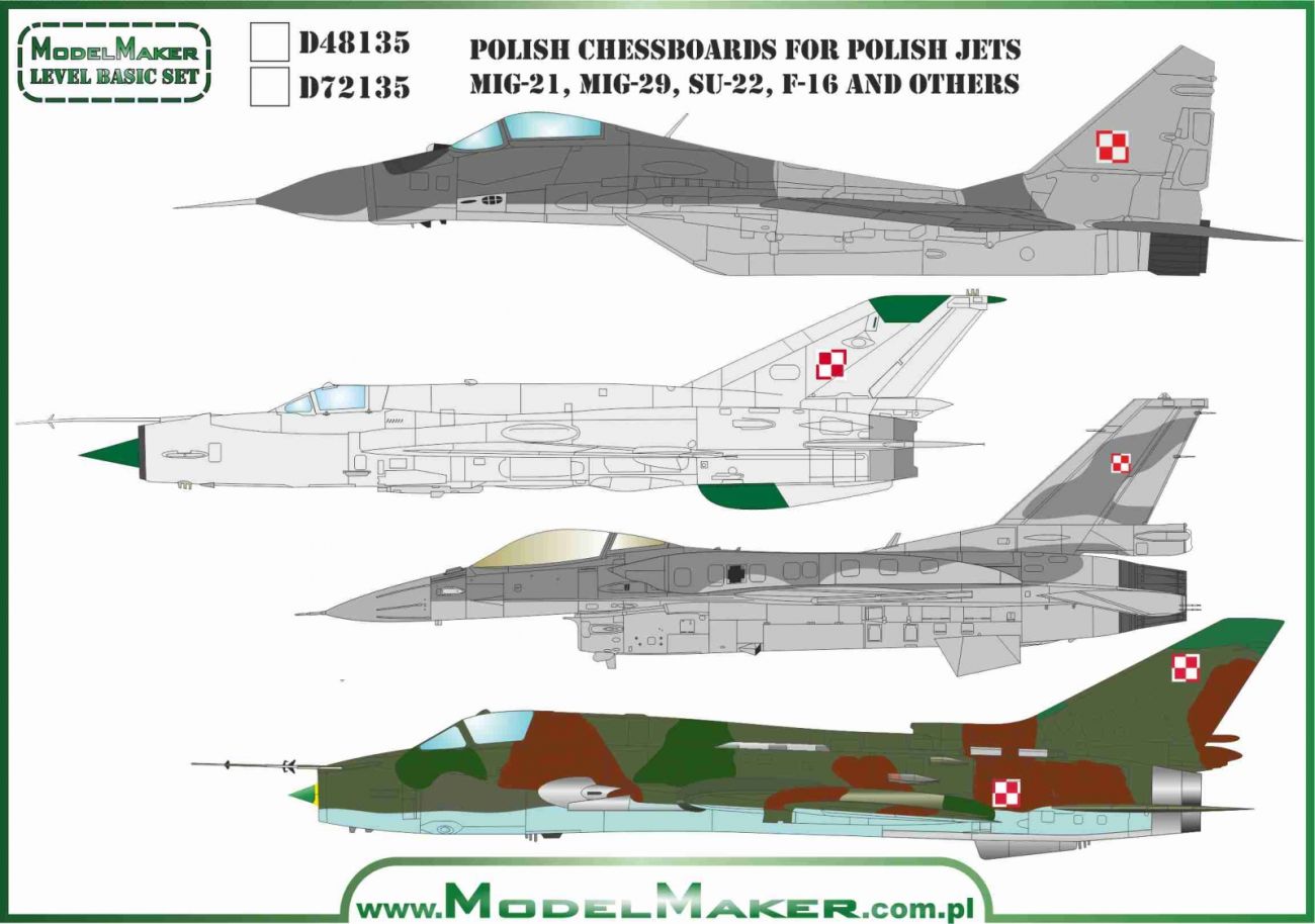 1:72 Polish chessboards for Polish jets MiG-21, MiG-29, Su-22, F-16 and others