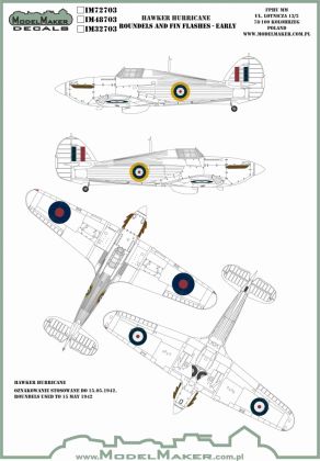 1:32 HAWKER HURRICANE ROUNDELS AND FIN FLASHES - EARLY