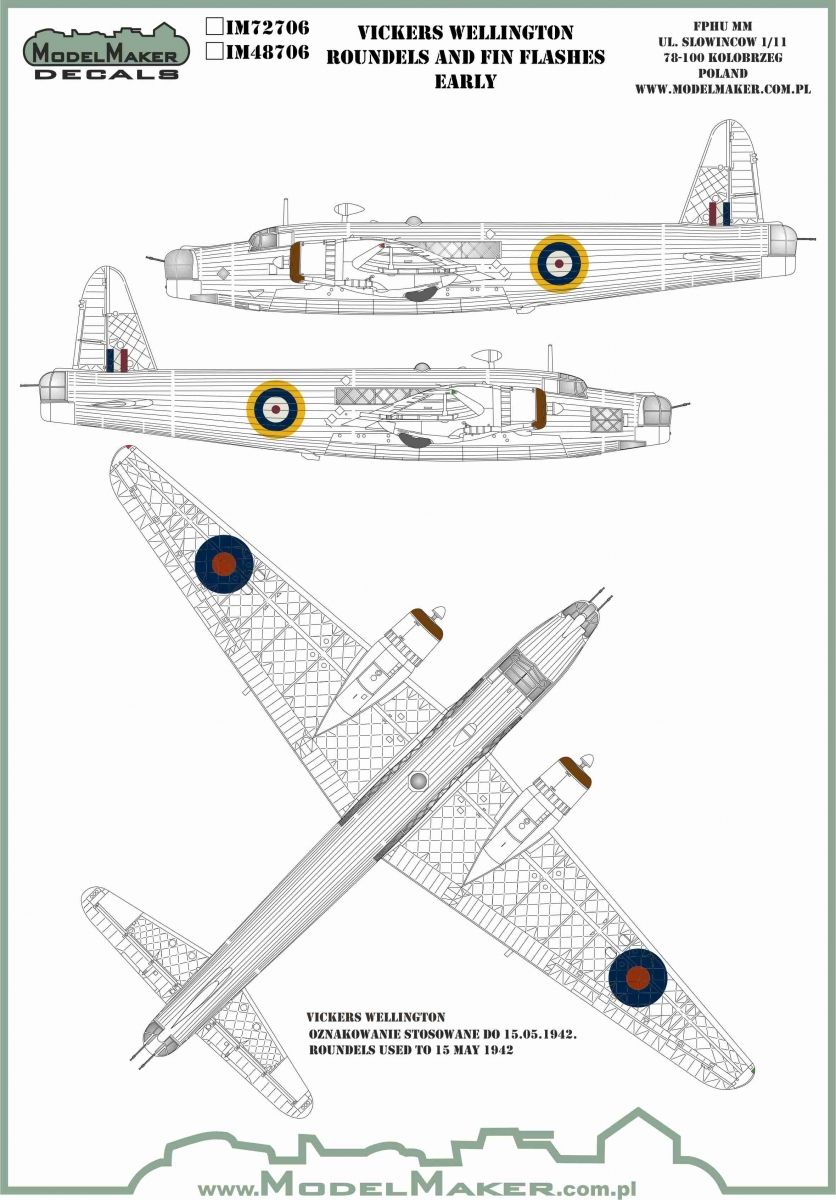 1:48 VICKERS WELLINGTON ROUNDELS AND FIN FLASHES EARLY