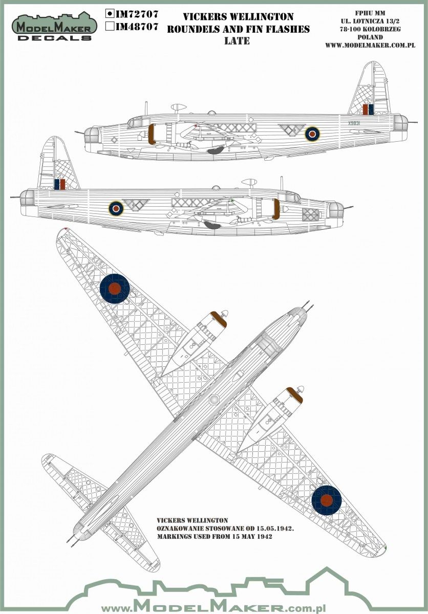 1:72 Vickers Wellington - Roundels and Fin Flashes (Late)