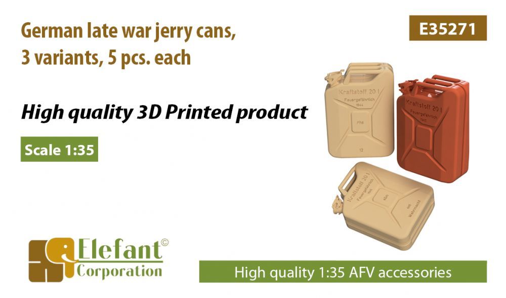 1:35 German late war jerry cans, 3 variants, 5 pcs. each