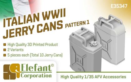 1:35 talian WWII jerry cans, pattern 1, 2 variants, 5 pcs. each
