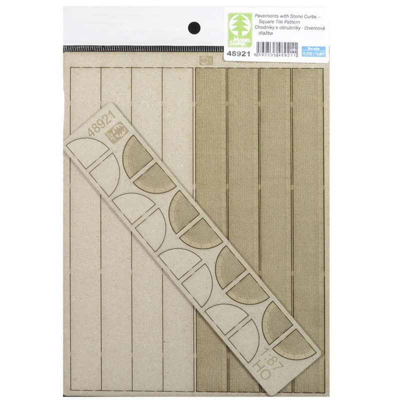 1:87 Pavements with Stone Curbs – Square Tile Pattern (HO)