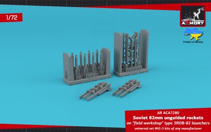 1:72 82mm M-8 unguided rockets on field workshop type 3ROB-82 launchers for MiG-3