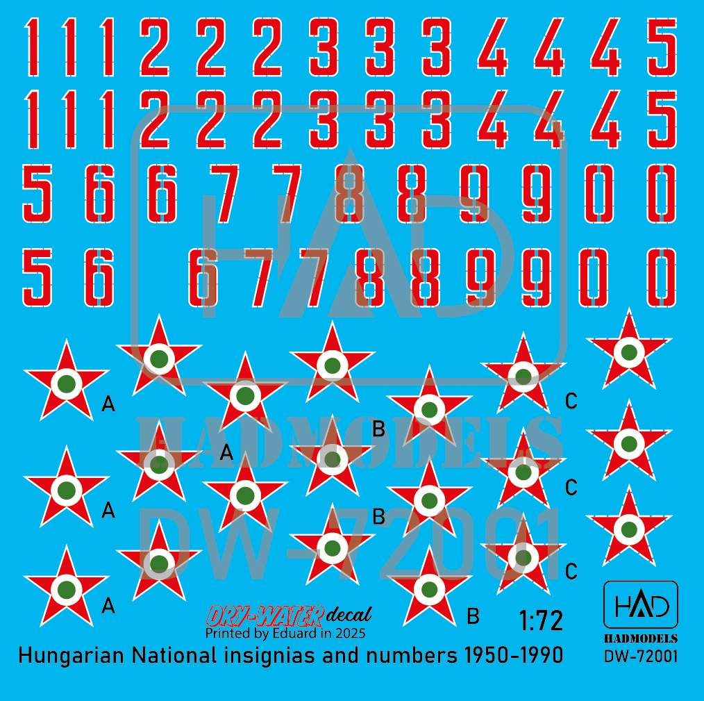 1:72 Hungarian National Insignias and Numbers (1950-1990) Dry-Water Decal Sheet