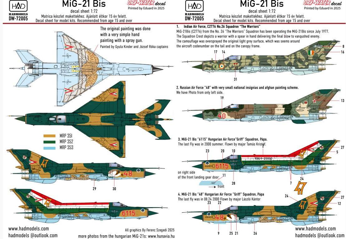 1:72 MiG-21 Bis - Dry-Water Decal Sheet