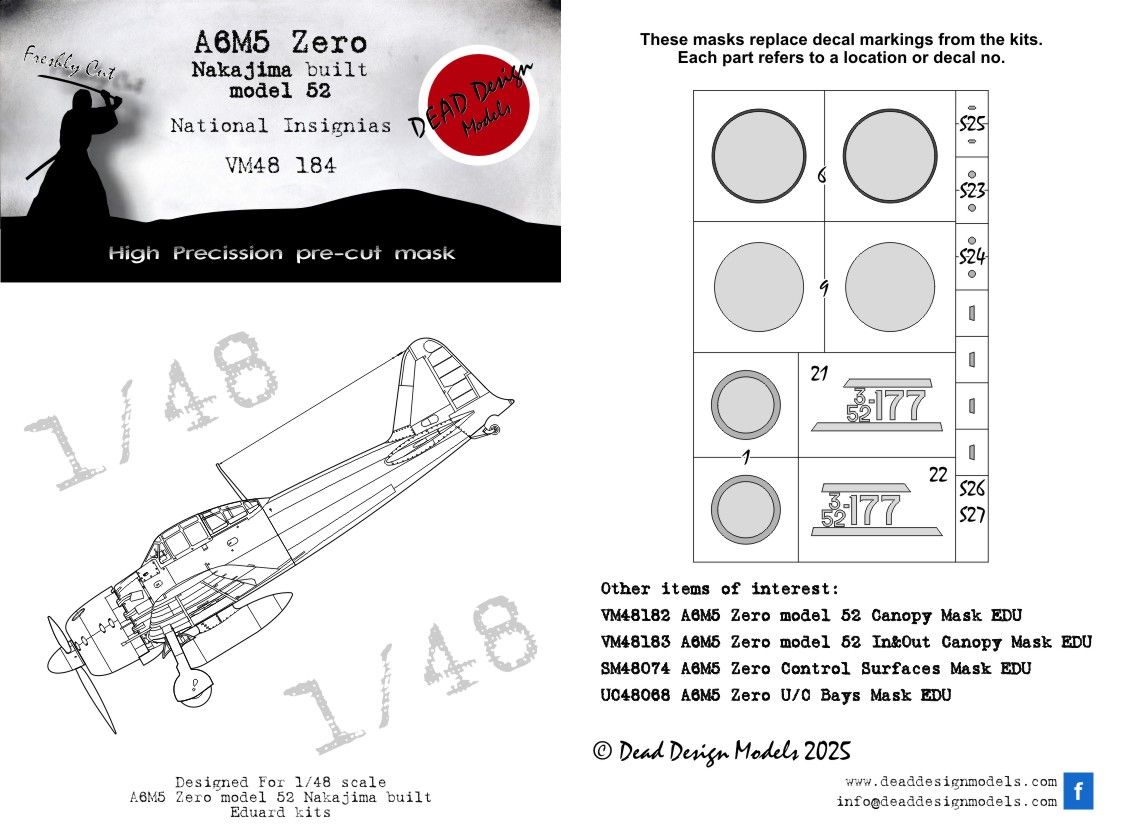 1:48 A6M5 Zero model 52 Nakajima built - National Insignias for Eduard kits