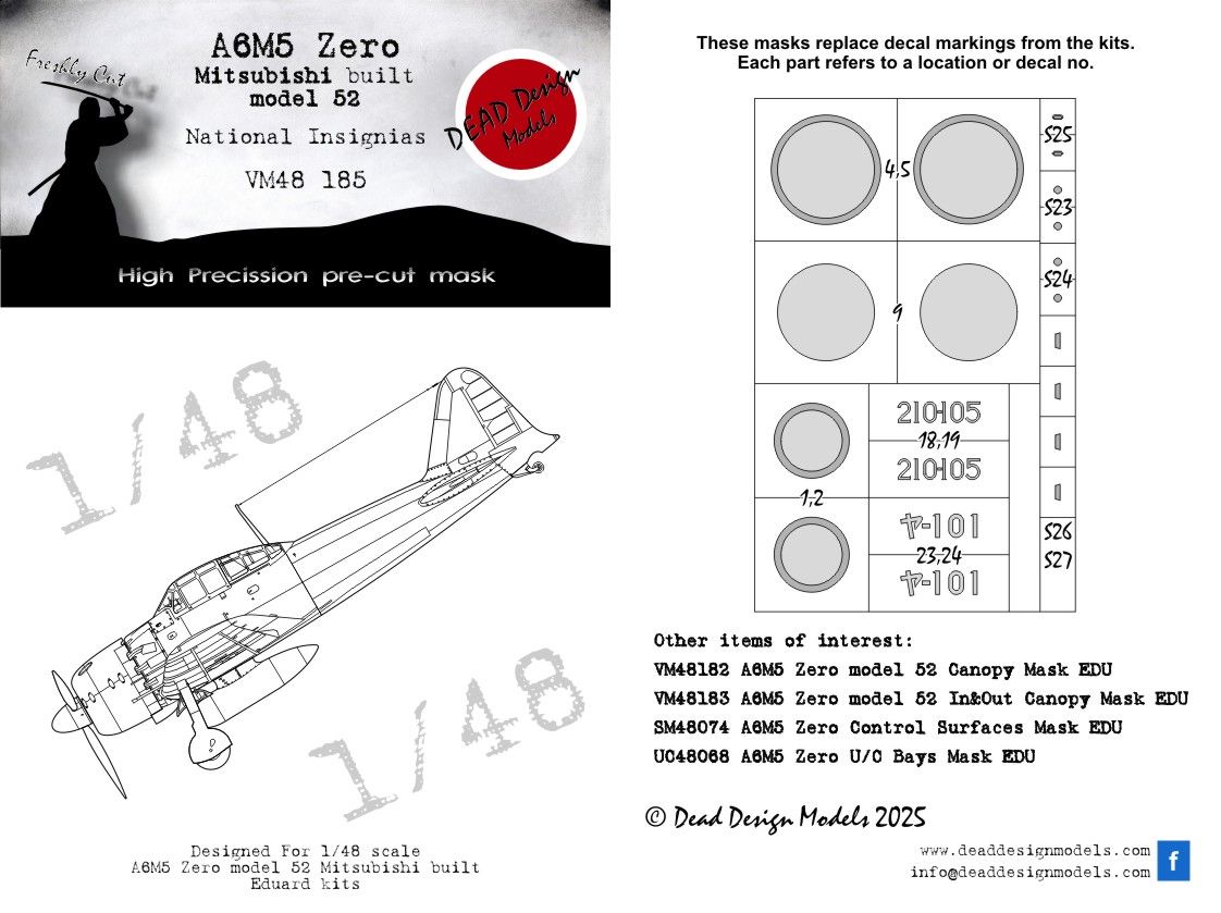 1:48  A6M5 Zero model 52 Mitsubishi built - National Insignias for Eduard kits