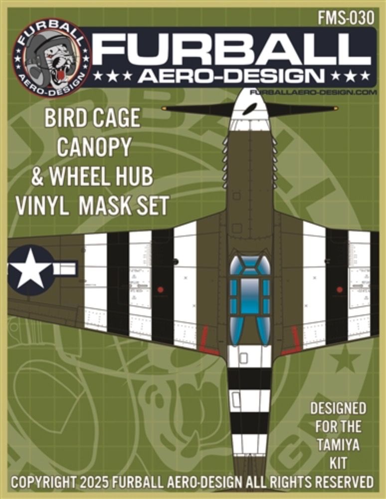 1:48 P-51B canopy frame paint mask (birdcage) and wheel hub masks Tamiya