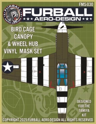 1:48 P-51B canopy frame paint mask (birdcage) and wheel hub masks Tamiya