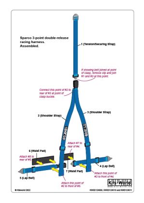 1:24 Description:'Sparco' 3 point double release Racing Harness 'Blue'