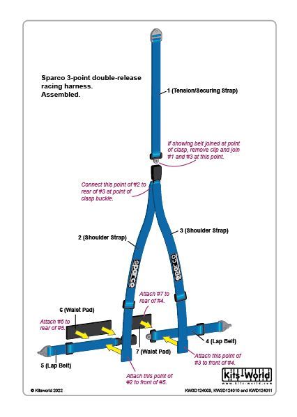 1:24 'Sparco' 3 point double release Racing Harness 'Black'