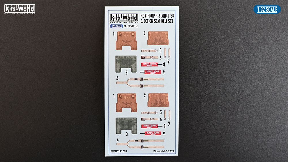 1:32 Northrop F-5 and T-38 - 3D Printed Interior Set and Seat Harness (for Kitty Hawk and Kinteic kits)