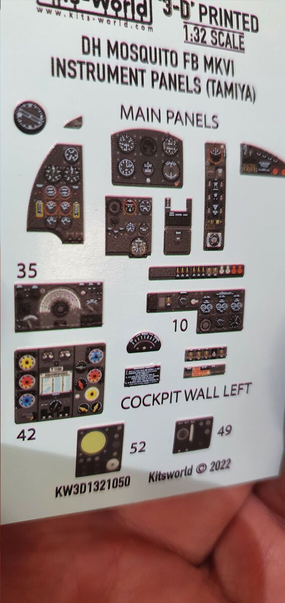 1:32 de Havilland Mosquito FB Mk.VI 3D Full colour Instrument Panel (for Tamiya kits)