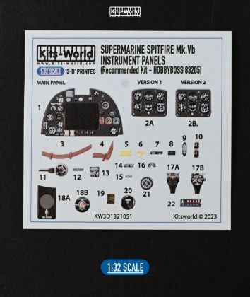 1:32 Supermarine Spitfire Mk.Vb - Full colour Instrument Panel (designed to be used with Hobby Boss 83205 kit)