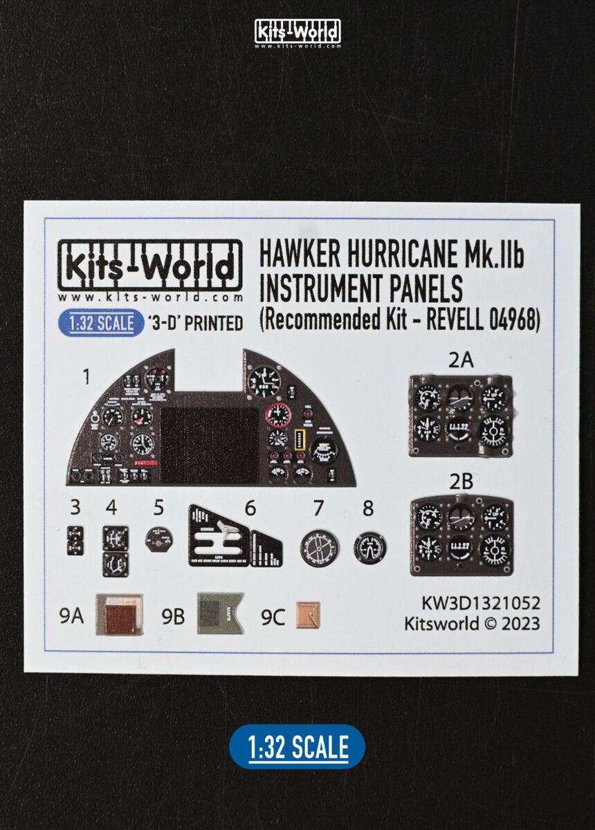 1:32 Hawker Hurricane Mk.II B - 3D Full colour Instrument Panel (designed to be used with Revell 04968 kit)