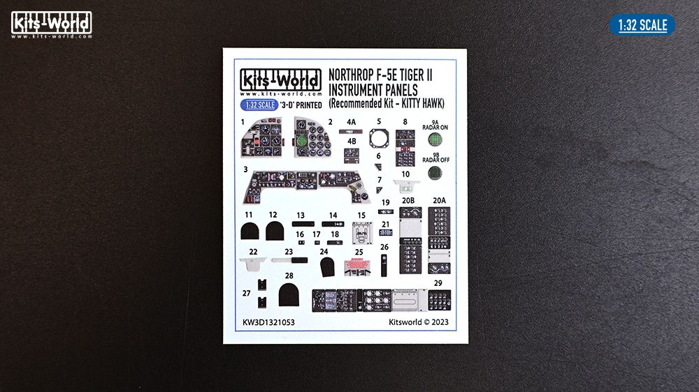 1:32 Northrop F-5 E Tiger II - 3D cockpit decals (designed to be used with Kitty Hawk Models kits)