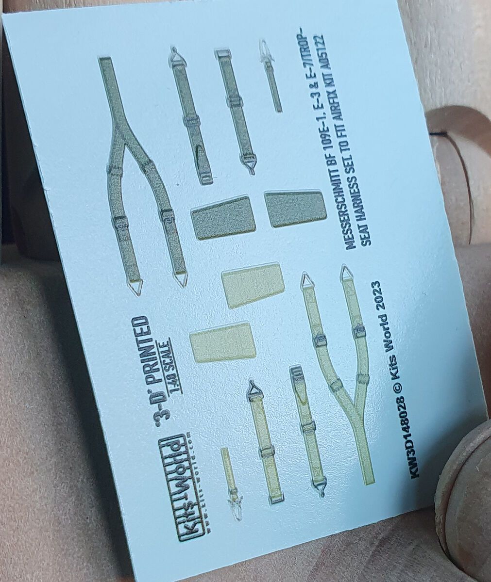 1:48 Messerschmitt Bf 109 E-1/3/7/TROP Full Colour 3D Decals Seat Belt Set (for Airfix kits)
