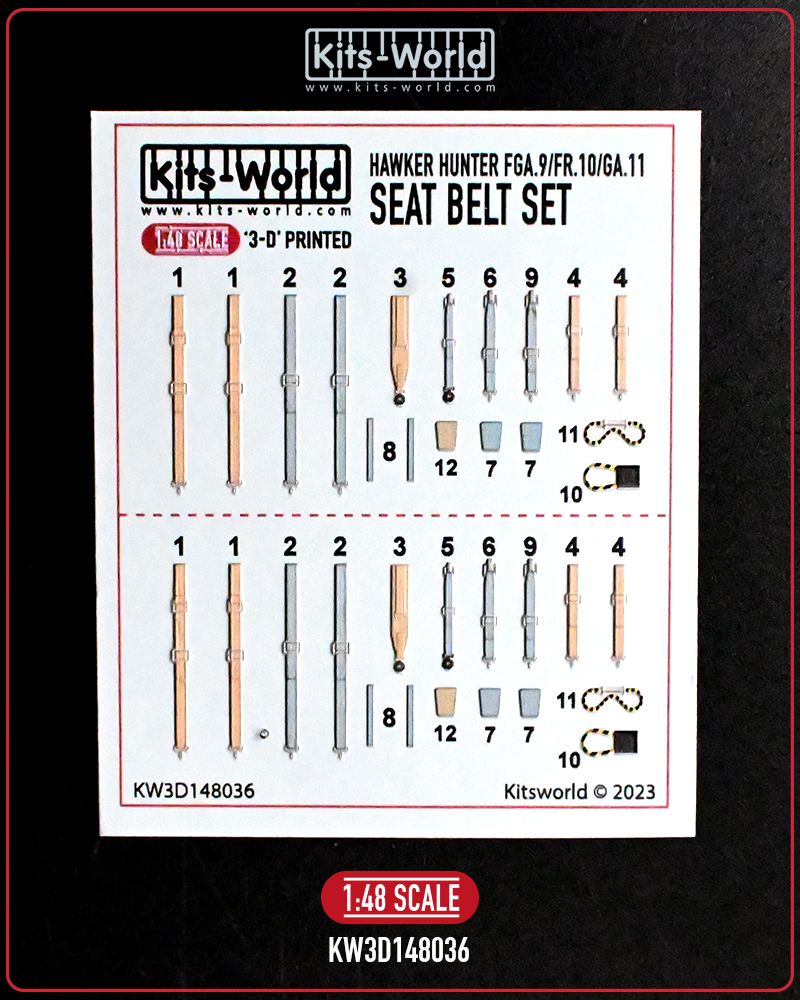 1:48 Hawker Hunter FGA.9, FR.10 and GA.11 - Seat Belt 3D Decals (designed to be used with Airfix kits)