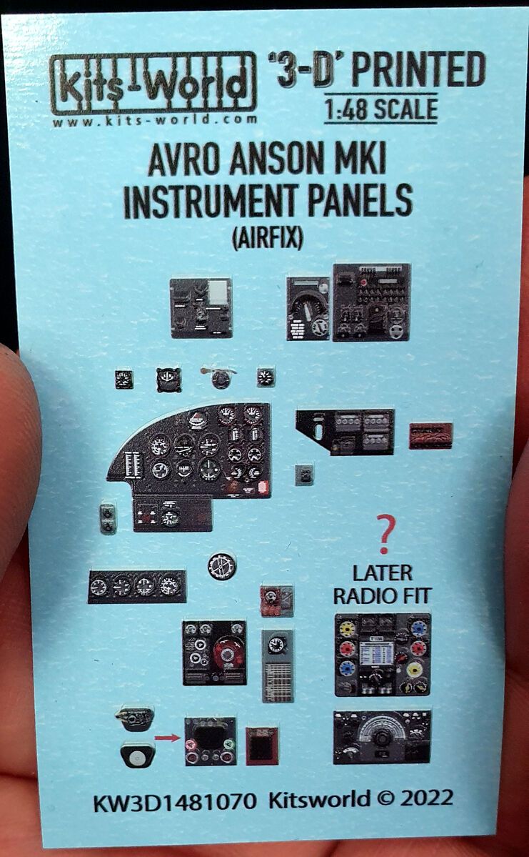 1:48 Avro Anson Mk.I - 3D Full colour Instrument Panels (for Airfix kits)