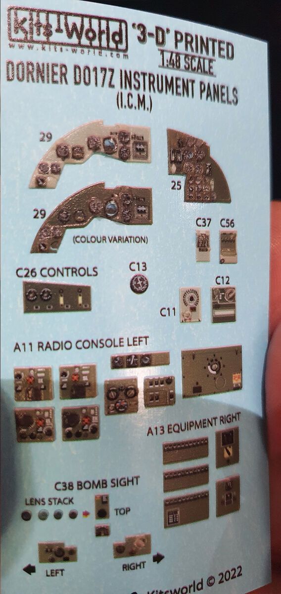 1:48 Dornier Do-17 Z-2 3D Full colour Instrument Panels (for ICM kits)