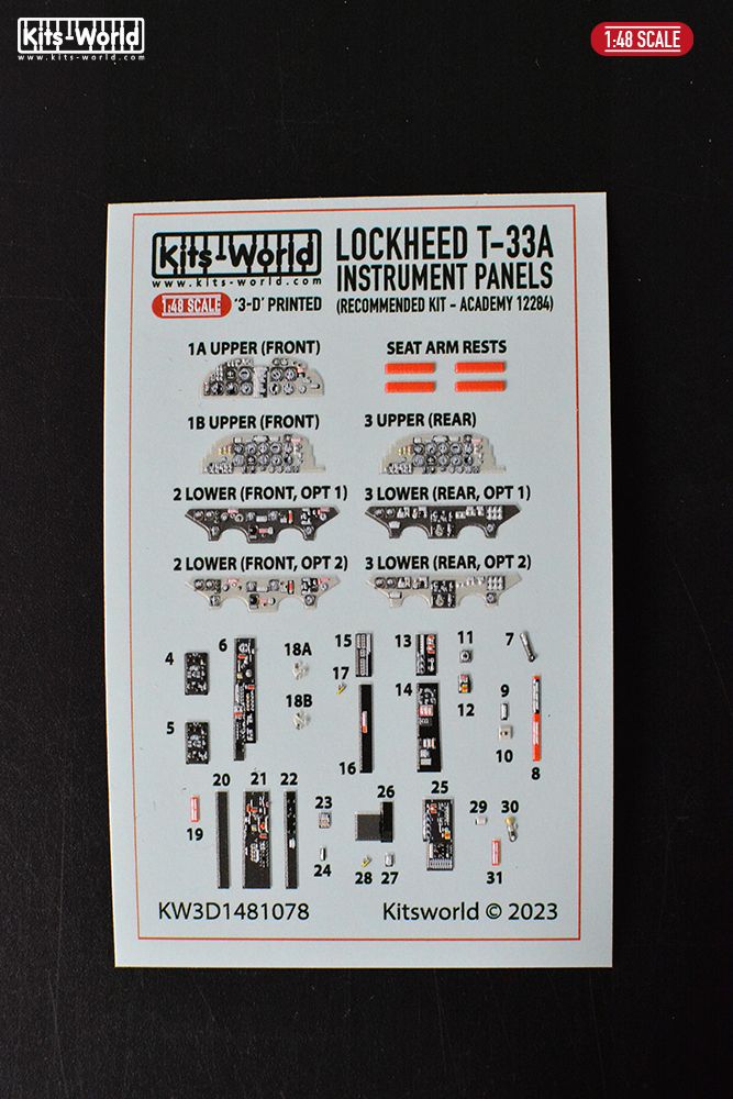1:48 Lockheed T-33 Shooting Star Full 3D Colour Interior Cockpit Set (for Academy kits)