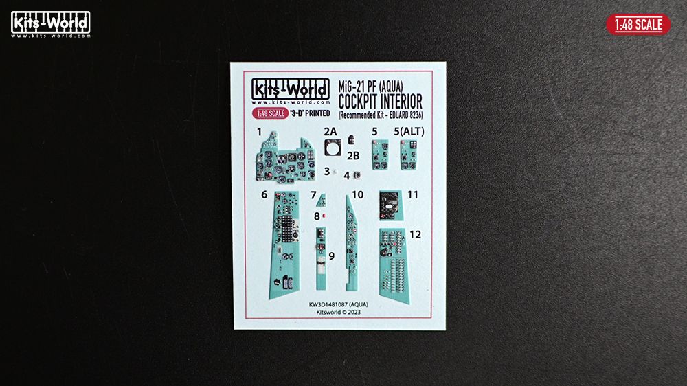 1:48 Mikoyan-Gurevich MiG-21 PF - Cockpit Interior 3D Decals - Aqua Color (for Eduard 8236 kit)