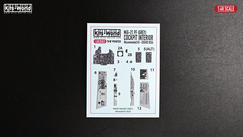 1:48 MiG-21 PF - Cockpit Interior 3D Decals - Grey Color (for Eduard 8236 kit)
