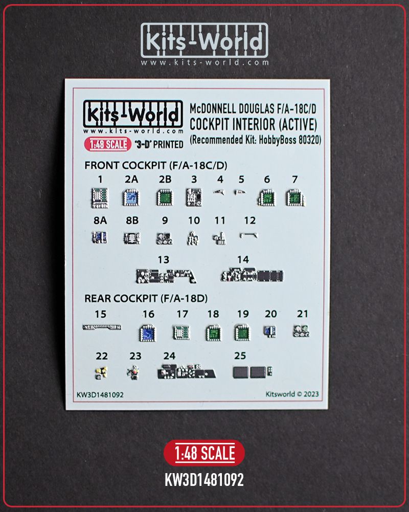 1:48 F/A-18C/D Hornet - Cockpit Interior Detail Set (for Hobby Boss 80320 kit)